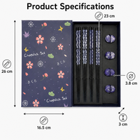 Baguettes japonaises en bois à motifs, 4 paires avec repose-baguettes en verre, coffret cadeau fleurs de cerisier