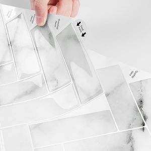 Azulejos Autoadhesivos de <span class=keywords><strong>Vinilo</strong></span> Blanco Moderno, Diseño Geométrico en Espiga, 305x305mm, Impermeables, para <span class=keywords><strong>Ducha</strong></span>, Cocina - Product Image 3