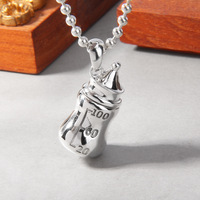 Pendentif Breloque Biberon et Tétine Vintage Amusant en Argent Sterling 925 Plaqué Or et Rhodium pour Fête