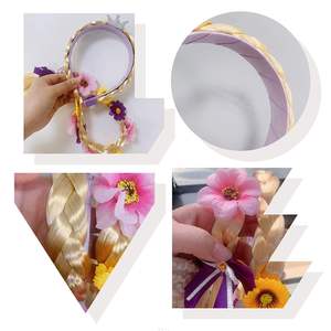 Venta al por mayor Halloween princesa vestir pelucas princesa largo trenzado peluca diademas para niñas Cosplay postizo accesorios de disfraz - Product Image 5