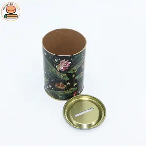 Custom OEM Money Paper Box Coin Saving Tins Round Piggy Bank With Removable Lid