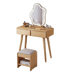Solid Wood Dressing Table With Mirror And <b>Drawer</b> Natural Color Bedroom Makeup Desk Extendable Design Fashionable Cream Style - Product Image 4