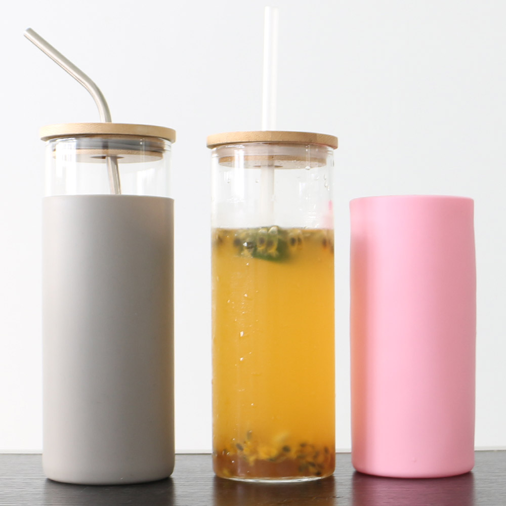 Экологичная кружка-стакан из боросиликатного стекла с одной стенкой, 18 унций, чайная кружка с защитным силиконовым покрытием на заказ и бамбуковой крышкой