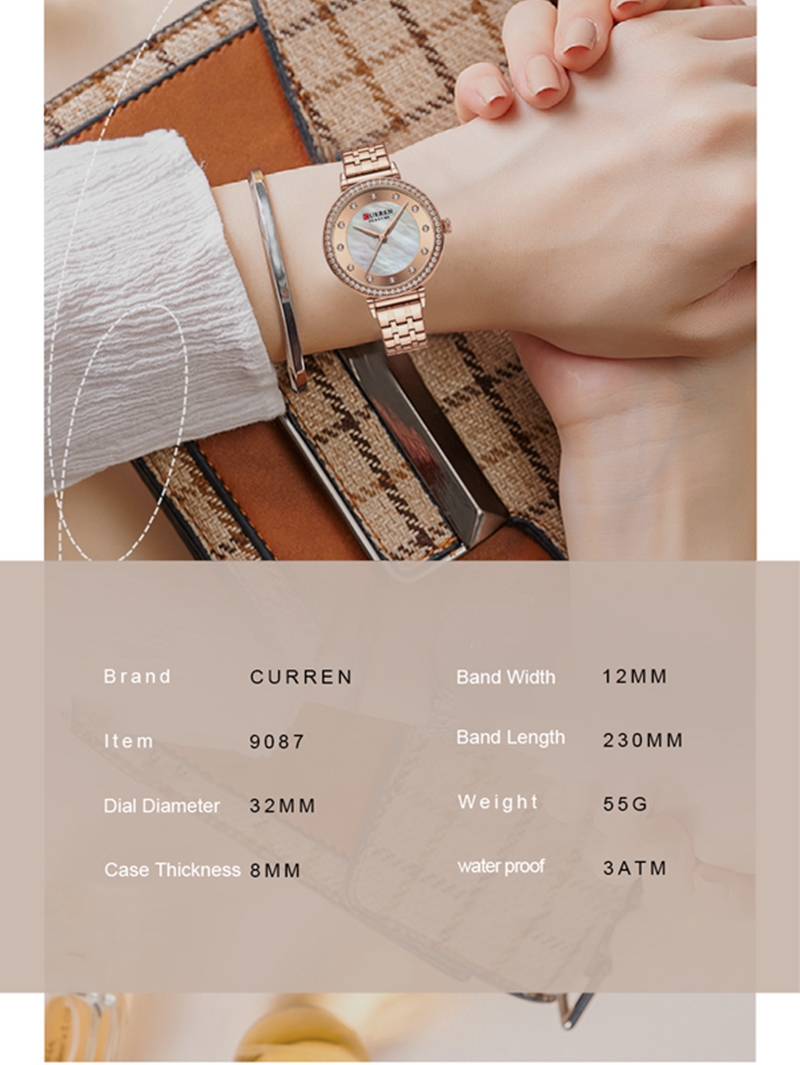 CURREN-montre à Quartz pour femme, Bracelet en diamant, étanche, en acier inoxydable