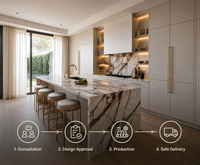 Ensemble d'armoires de cuisine modulaires modernes KEJIA, meubles de cuisine de luxe beige mat avec îlot en marbre et poignées dorées