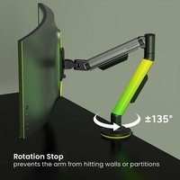 Support de bras pour écran de moniteur unique LDT119-C012L 17-40 pouces avec éclairage RVB, fixation par pince, en aluminium, pour écran de PC de jeu, support VESA pour configuration de jeu