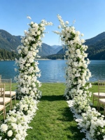 Arche florale de mariage de luxe bordeaux en soie, décoration d'événements et de fêtes, haute simulation, légère, vente en gros
