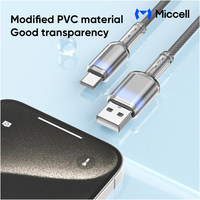 Miccell téléphone portable universel charge rapide type-c câble en Nylon tressé dégradé de couleur Transparent USB 2.0 pour écouteur Mobile