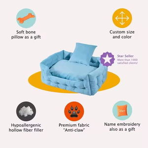 Lit pour chien luxueux en velours capitonné, confortable et personnalisé, avec coussin amovible en mousse moulée carrée - Product Image 4