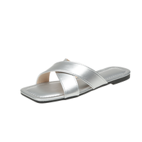 Sandales plates à brides croisées pour femmes, bout carré, en similicuir multicolore, antidérapantes, décontractées, pour la plage et les vacances, vente en gros personnalisée
