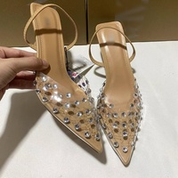 Sandales QuiteS Za Baotou 2026 Nouvelles Sandales d'été à talons hauts pointus avec strass, élégantes, pour femmes, en PVC transparent