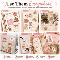 Autocollants personnalisés sur le thème du café, découpés à la forme, pour journalisation, scrapbooking, étiquettes de planificateur, autocollants décoratifs mignons pour agenda et loisirs créatifs