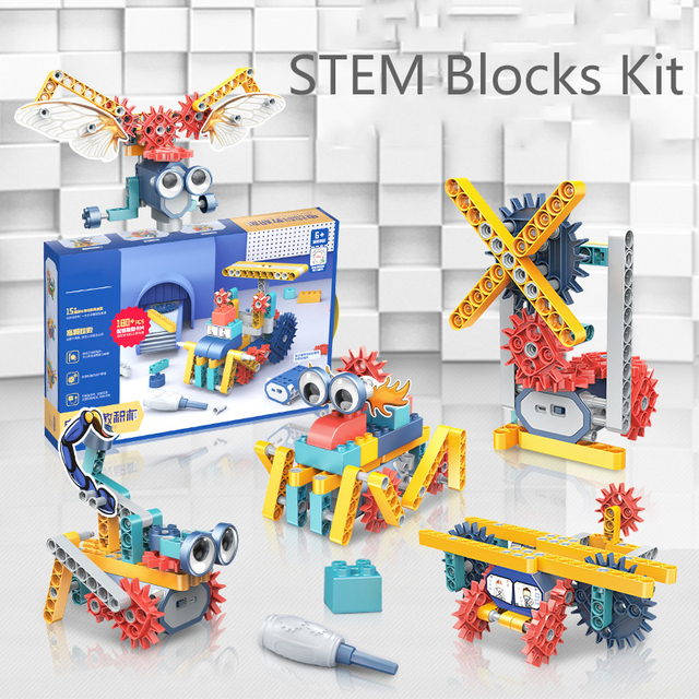 Kids Physical Science DIY Creative Education Toy STEM Robotic Kit Electric Building Blocks Robots Set for Children Learning