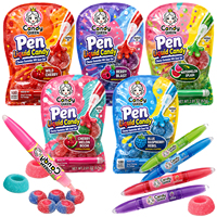 Vente en gros de bonbons liquides super acidulés en forme de stylo gel, avec des bonbons gélifiés ronds et moelleux, et des bonbons liquides à presser personnalisés (confiture liquide), OEM Marque Privée