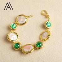 Perle blanche naturelle et bracelet de mode perlé en verre vert Design élégant et élégant