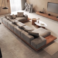 Juego de Sofás para Sala de Estar, Sofá Seccional Modular con Base de Madera Maciza, Tela Beige, Patas de Metal Plateado, Canape de Perfil Bajo
