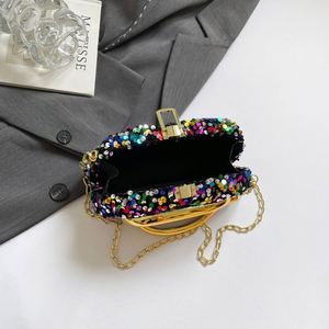 Fashionable European Lady's Evening Clutch <b>Bag</b> with Chain Decoration and Lock Closure. <b>Sequin</b> Material Handled Beach Ready. - Product Image 2