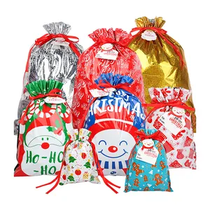 Bolsa grande reutilizable con diseño de logotipo personalizado, bolsa de regalo para fiesta de Navidad, galletas de dulces, comida, con cordón, a granel