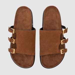 <span class=keywords><strong>Sandalias</strong></span> de gamuza personalizadas con plataforma y correa de hebilla para mujer, al por mayor, tallas grandes, color marrón tostado, zapatos de playa de verano - Product Image 2