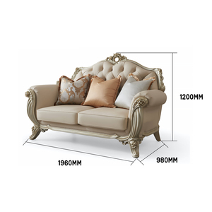 Set di Divani a Due Posti in Stile Europeo di Lusso, Divano in Legno Massello Intagliato e Pelle in Stile Francese, <span class=keywords><strong>Arredamento</strong></span> per Soggiorno - Product Image 2