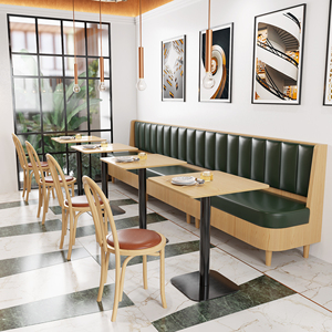 Modern Booth <b>Set</b> Wood Frame Green Leather Upholstery Contemporary Dining <b>Restaurant</b> Furniture Commercial Use - Product Image 1