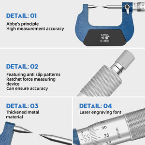 Micrometri a spirale con diametro esterno meccanico di acciaio inossidabile ad alta precisione 0-25mm 0.01mm micrometro meccanico a doppia punta - Product Image 3