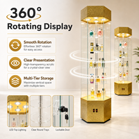 Vitrine rotative haute en acrylique avec serrure, éclairage LED supérieur et plateaux multi-niveaux pour l'affichage de produits en magasin de détail