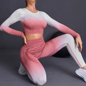 Nuevos Productos Otoño-Invierno 2023, Traje Deportivo de Manga Larga, Color Degradado, Ropa de Yoga para Mujer, para Correr y Hacer Ejercicio - Product Image 5