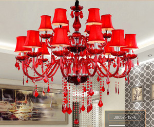 Suministro de fábrica, cristales decorativos de gota de lluvia para boda, lámpara de araña de cristal rojo con brillo moderno de lujo - Product Image 3