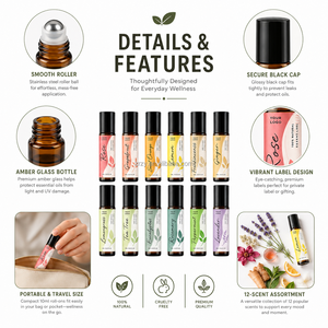 Ensemble de roll-on d'huiles essentielles, mélange d'huiles d'aromathérapie, rose, lavande, menthe poivrée, <span class=keywords><strong>citron</strong></span>, arbre à thé, pour massage, spa, étiquette privée, OEM, ODM - Product Image 2