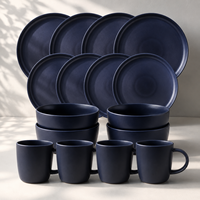 Service de vaisselle en grès noir mat, compatible lave-vaisselle, micro-ondes et four, assiettes, bols et tasses à café anti-fuite