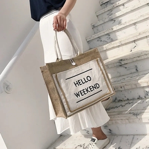 Bolso de mano de yute reutilizable ecológico con logotipo personalizado Bolso de compras natural Bolso de compras de yute para mujer - Product Image 4