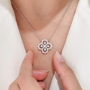 Customized 925 Silver 18K 14K Jewelry Pendant Necklace <strong>with</strong> Diamond Flower and Water Drop Zircon Leaf Clover <strong>Cross</strong> Linked <strong>Chain</strong> - Product Image 2