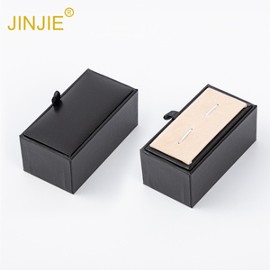 JINJIE – Boîte à boutons de manchette tendance prête à l'emploi, classique noire carrée, avec deux bandes, pour hommes, emballée en boîte - Product Image 3
