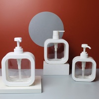 Flacon pompe carré ajouré 300ml 500ml en PET PP pour savon liquide, couleur personnalisée, rechargeable, pour gel douche, recyclable