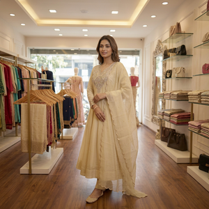 Traje Anarkali Tradicional de Algodón para Mujer, Largo hasta el Suelo, con Bordado, para Bodas, Estilo India/Pakistán, Corte Holgado, para Adultos - Product Image 1