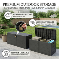 Boîte de rangement extérieure robuste de 35 à 320 gallons avec couvercle rabattable, en plastique résistant à la rouille, grande capacité pour terrasse, piscine, jardin, garage, atelier