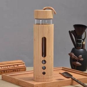 Eco Friendly Custom Bottle Water Glass High Borosilicate Glass Bottle Water Bamboo Water Bottle Glasses With Wooden Lid - Product Image 6
