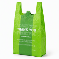 Sacs en plastique HDPE pour T-shirts et sacs à soufflets latéraux, recyclables, imperméables, avec poignée gilet, imprimés verts, pour courses et supermarchés