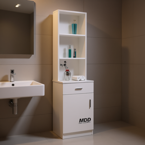 MDD Mueble de Baño con Ruedas, Estante de Almacenamiento de MDF de 5 Niveles con Cajón y Puerta, Diseño Minimalista Blanco - Product Image 2