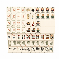 Tuiles de Mahjong américaines en acrylique à 4 couches de style oriental - Dos cyan élégant avec symboles culturels chinois, ensemble de jeu au design personnalisé