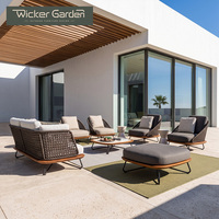 Ensemble de canapés d'extérieur en bois de teck tressé, mobilier de salon moderne pour patio avec accents en teck pour villa, complexe hôtelier, hôtel, jardin - Vente en gros