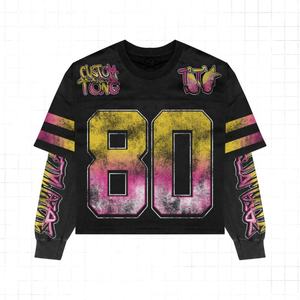 T-shirt in Jersey 100% Cotone Personalizzata OEM, Manica Lunga, Stile Vintage da Uomo, Doppio Strato, Vestibilità Ampia e Corta, Stampa DTG - Product Image 1