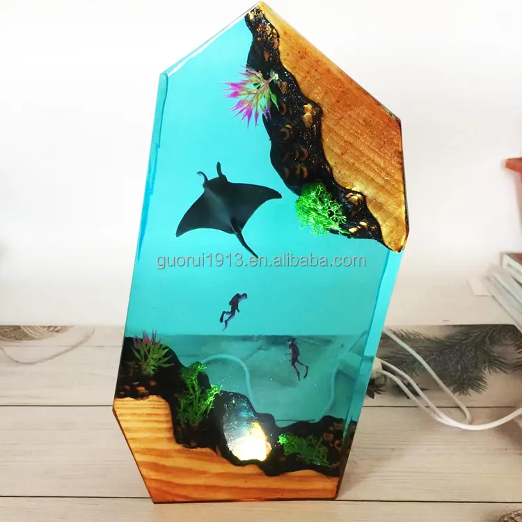 New Creative Design Ocean Sea Animal Undersea Wood Resin Night Light Home Handicraft Decoration Lamp Gifts