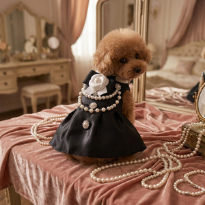 Boutique French Style Camellia Cute <b>Dog</b> Dress Pearl Accents Cotton Material Haute Couture Pet Princess Gown for Luxury Pet Shops - Product Image 1