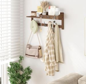 Tường Hooks với kệ 26.57inch với kệ Wall Mount mail Organizer Key chủ bằng gỗ lối vào tường treo gỗ Giá áo - Product Image 2