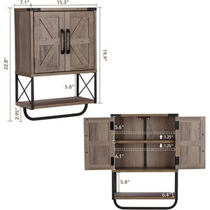 Retro wall-mounted wooden bathroom vanity, solid wood double door bathroom vanity, American country style towel rack and - Product Image 3