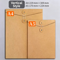 Enveloppe de classement en papier kraft robuste Shuoyin A5 350 g/m² avec perforations et attache à cordon riveté, grande capacité pour le rangement de documents