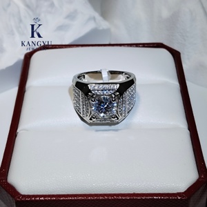 Moissanite 보석 925 스털링 실버 힙합 스타일 Moissanite 반지-아이스 아웃 큰 1ctt/3ctt 남성용 문 스톤 - Product Image 1