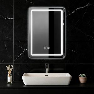 Espejo de Maquillaje Inteligente con LED Antivaho y Pantalla Táctil, Diseño Cuadrado Moderno para Baño - Product Image 1